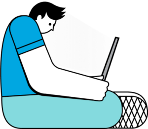 Illustration of a person sitting on the floor typing on a laptop
