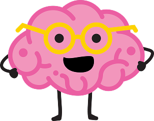 Illustration of a happy pink brain wearing glasses