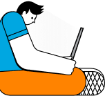 Illustration of a student working on a laptop