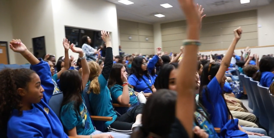 Middle school assembly at West Briar Middle School