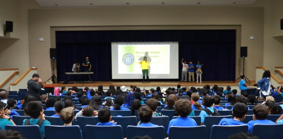 Middle school assembly at West Briar Middle School